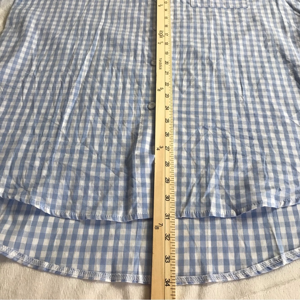 E. Retro Button Down High Low Blouse Women’s Size XXL Blue / White Long Sleeve - Picture 7 of 14